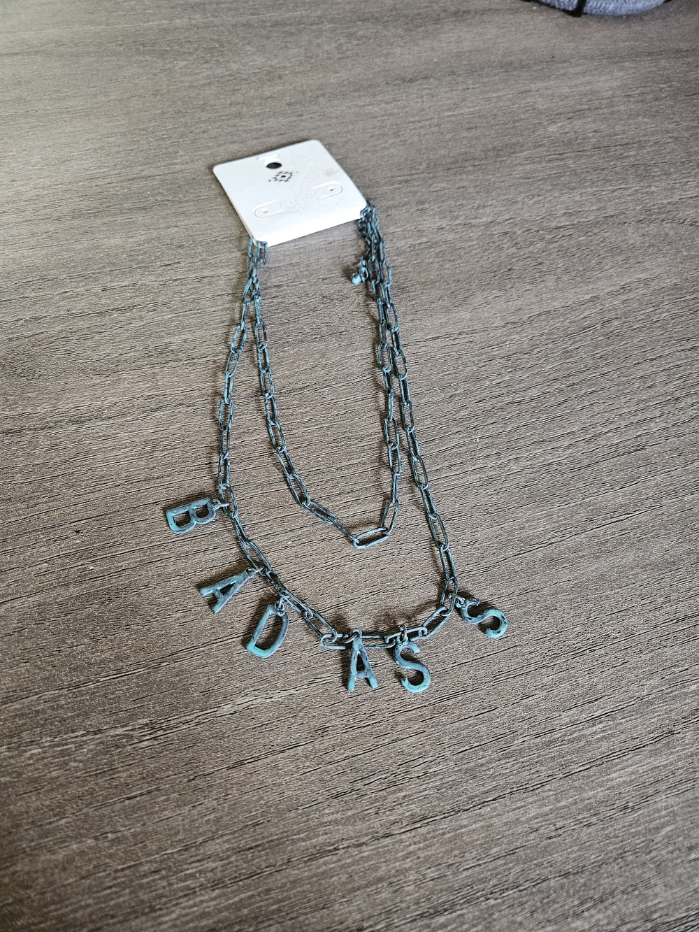 'Badass' Letter Charm Necklace in Patina Turquoise